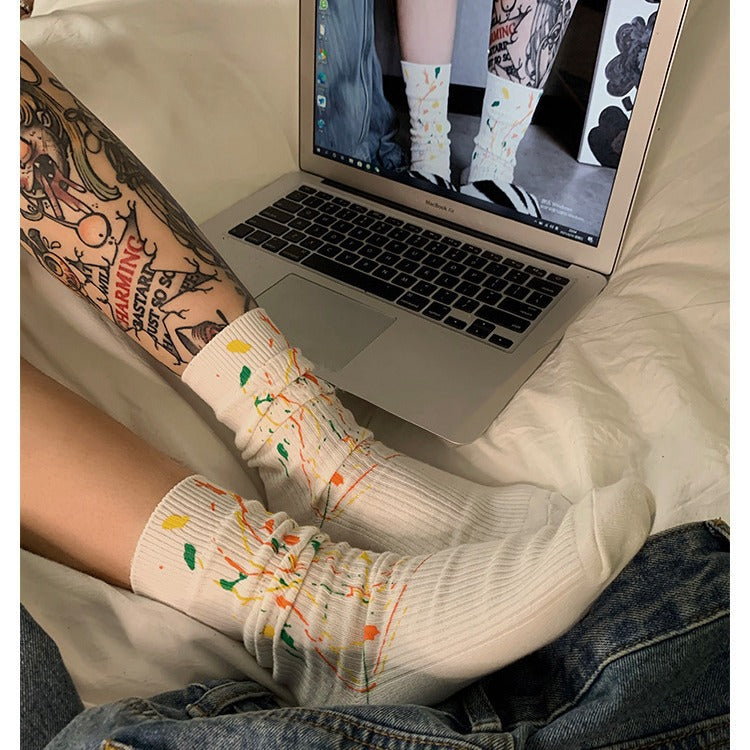Splatter Graffiti Crew Socks | Breathable Trendy Streetwear Socks