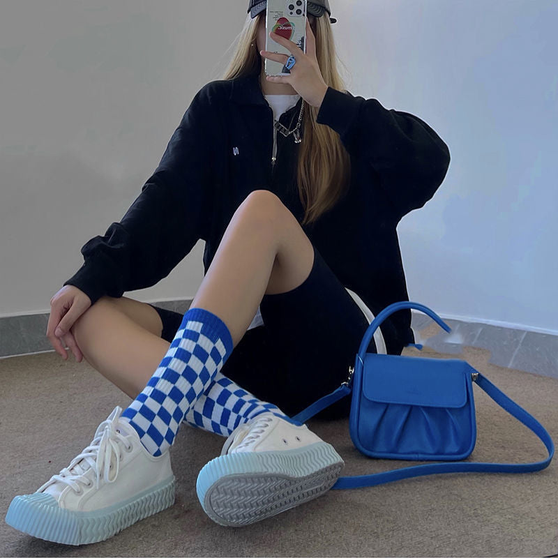 Trendy Checkered Unisex Crew Socks | Casual Breathable Cotton Socks