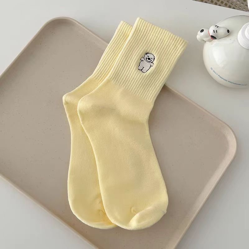 Cute Embroidered Striped Crew Socks for Women