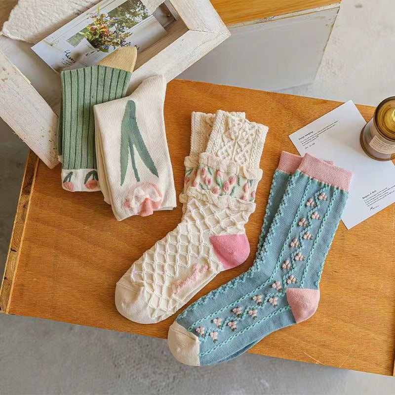 Floral Crew Socks for Women | Soft Cotton Patterned Socks