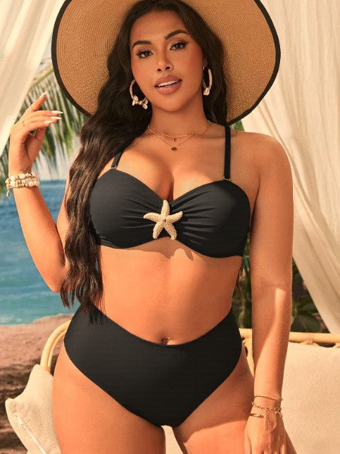 Starfish Strappy Plus Size Black Bikini Set | Beach Swimwear