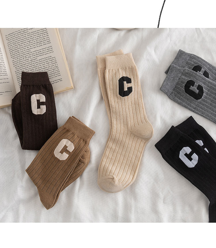 C Logo Crew Socks for Women | Trendy Soft Casual Everyday Socks