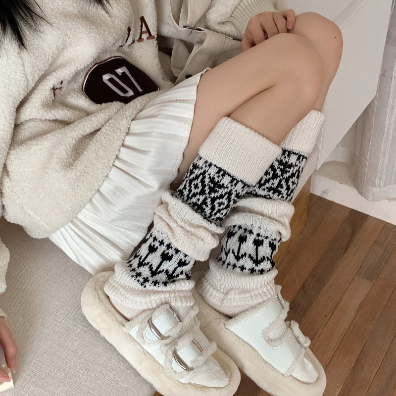 Fair Isle Knit Patterned Leg Warmers for Women