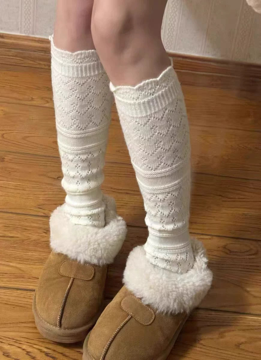 Lace Openwork Cotton Slouch Calf Socks for Women for Boots
