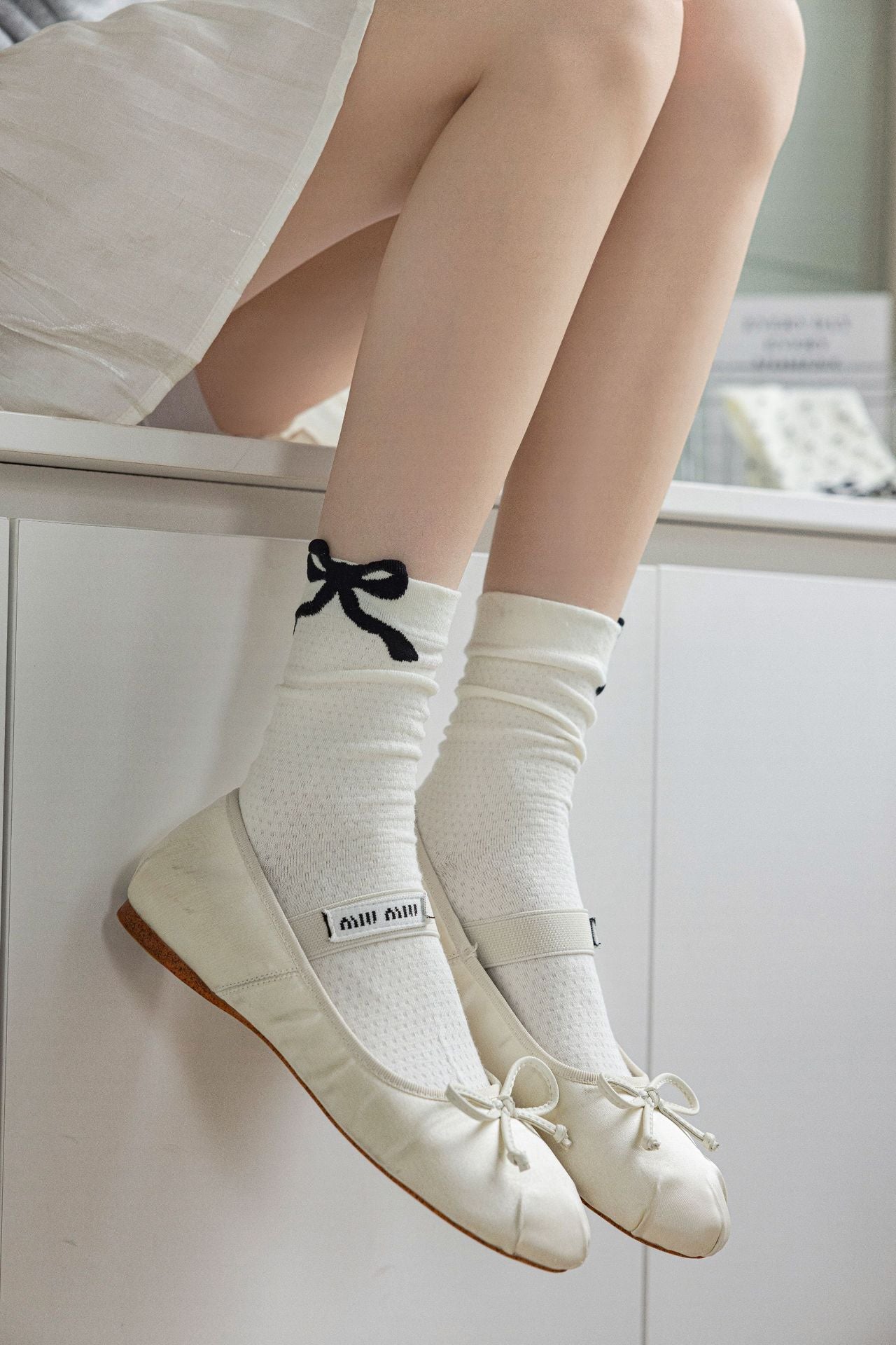 Balletcore Bow Crew Socks for Women | Breathable Summer Socks