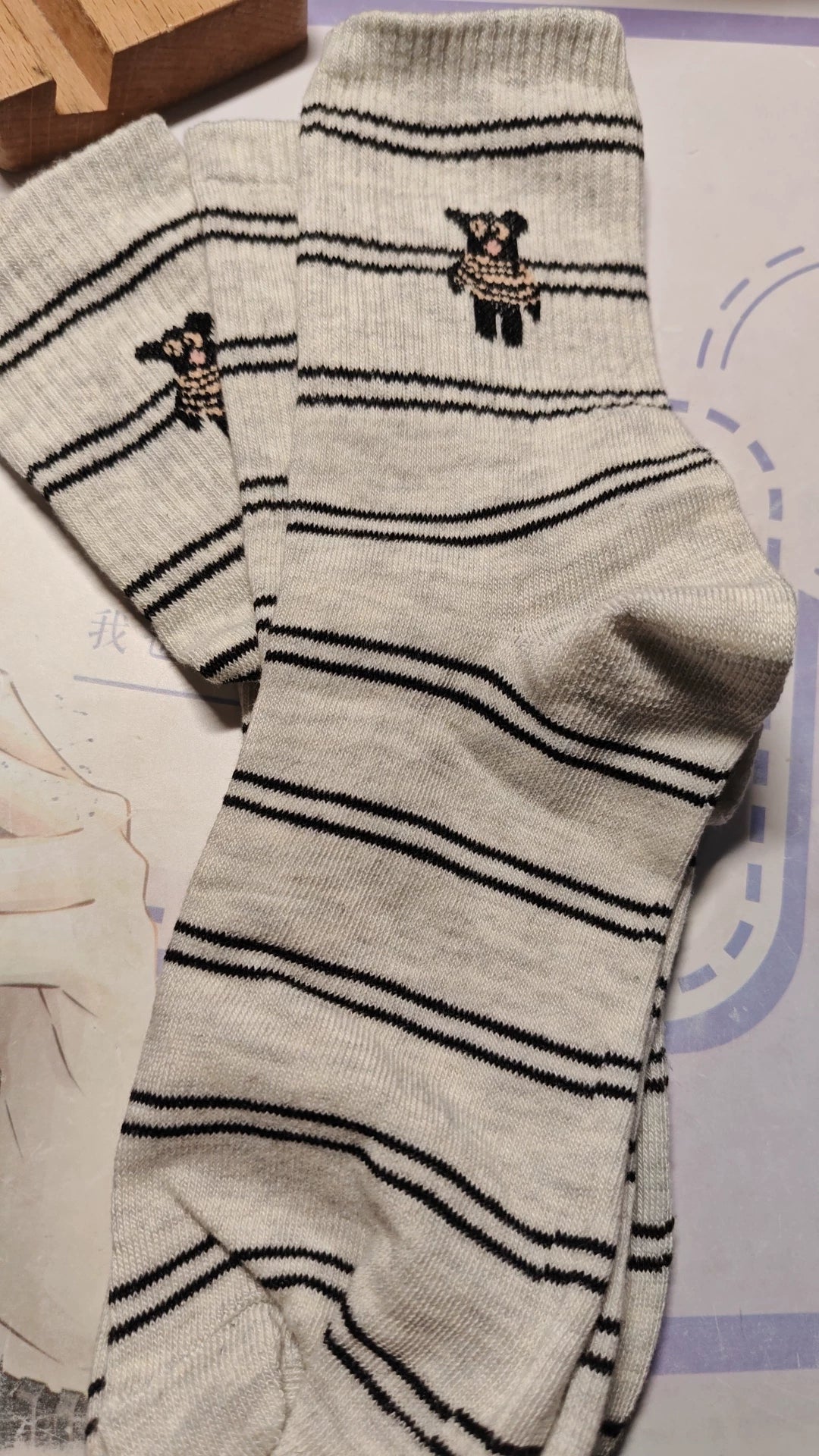 Cute Embroidered Striped Crew Socks for Women