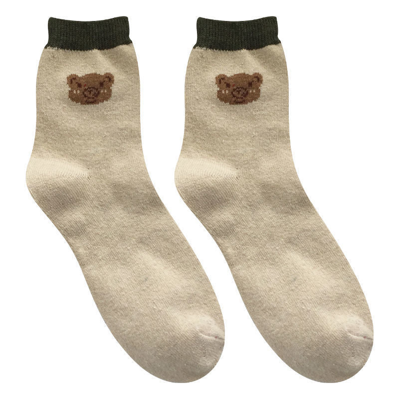 Vintage Bear Cotton Crew Socks | Cozy Winter Women's Socks