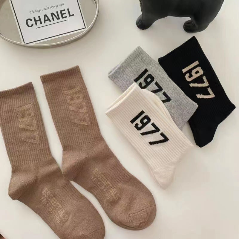 1977 Printed Cotton Crew Socks | Street Style Women Socks