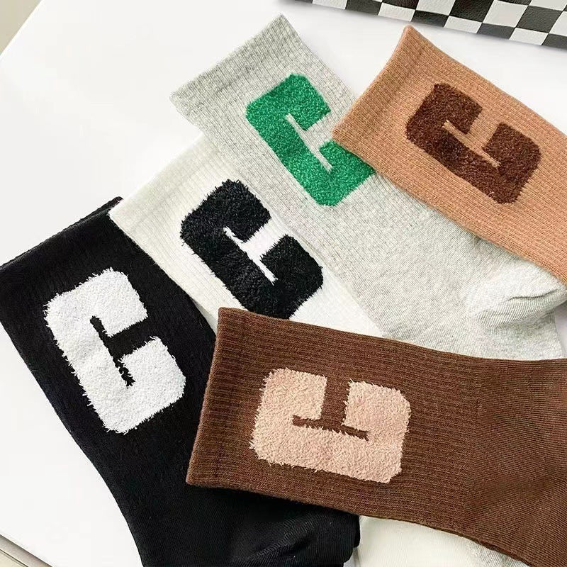 Trendy C Logo Crew Socks for Women | Soft Everyday Casual Socks