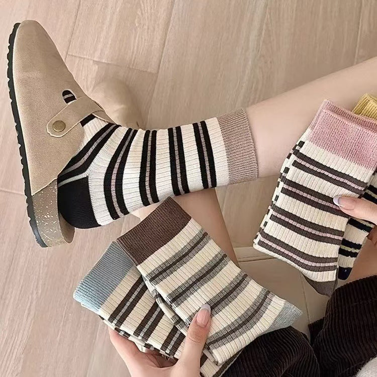 Striped Crew Socks for Women | Casual Trendy Everyday Cotton Socks
