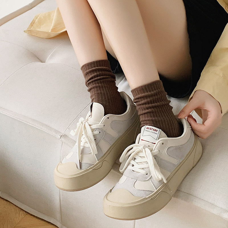 Trendy Slouch Crew Socks | Solid Neutral Socks for Women