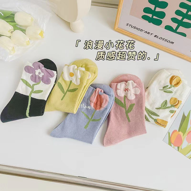 Floral Patterned Crew Socks for Women | Soft Cotton Casual Socks