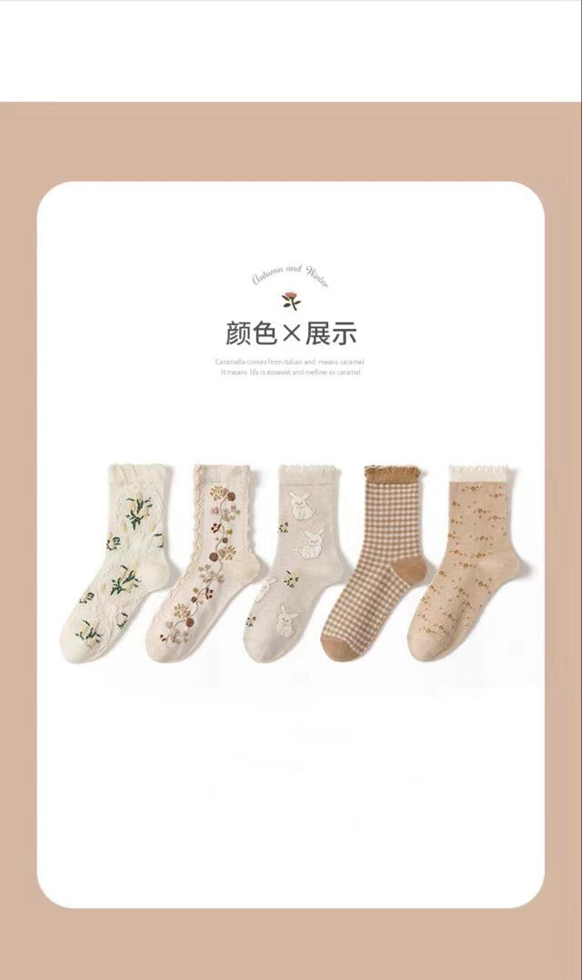 Cute Patterned Crew Socks for Women | Cotton Vintage Everyday Socks