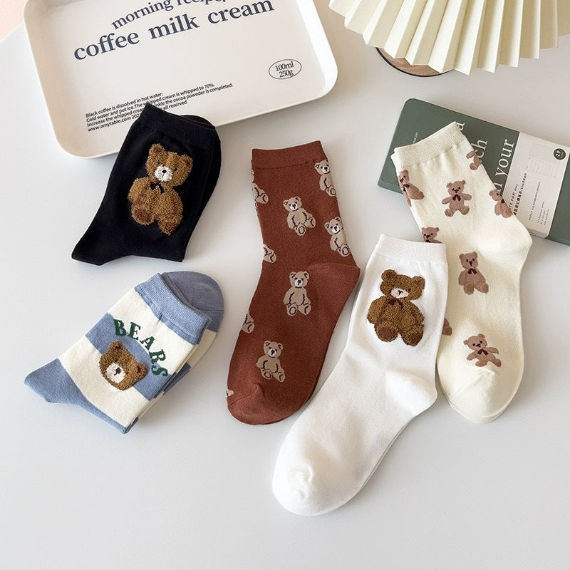 Cute Bear Print Women's Crew Socks | Casual Cotton Novelty Socks