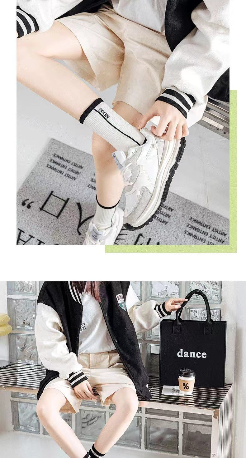 Crew Socks for Women | Black White Trendy Athletic Casual Socks