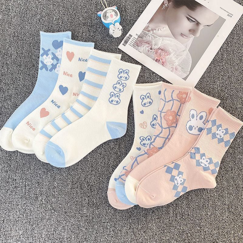 Cute Rabbit Cotton Crew Socks for Women | Casual Patterned Socks