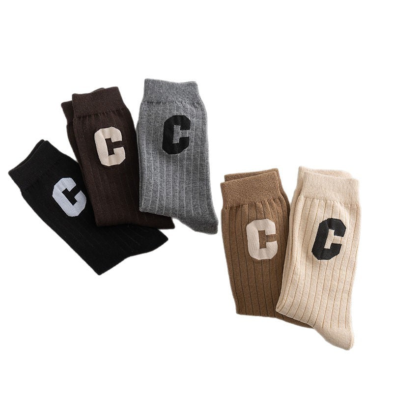 C Logo Crew Socks for Women | Trendy Soft Casual Everyday Socks