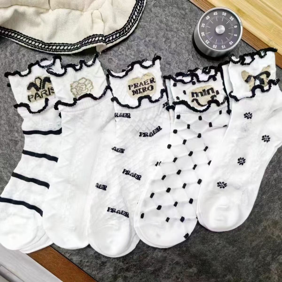 Ruffled Crew Socks for Women | Thin Breathable Patterned Socks