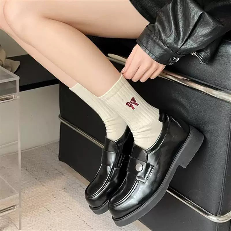 Women's Burgundy Striped Crew Socks | Soft Cotton Casual Socks