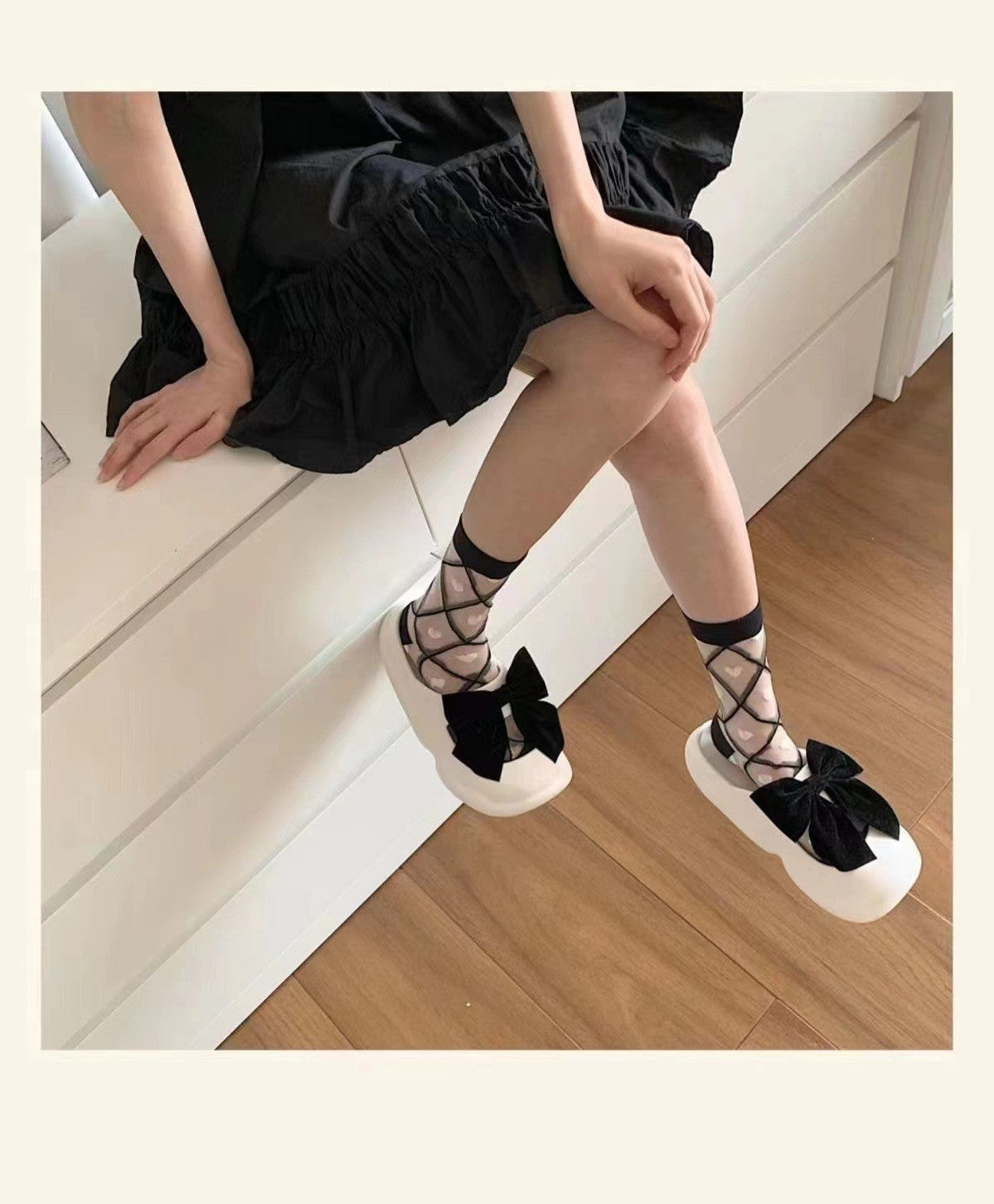 Sheer Heart Pattern Crew Socks | Sweet Transparent Summer Socks