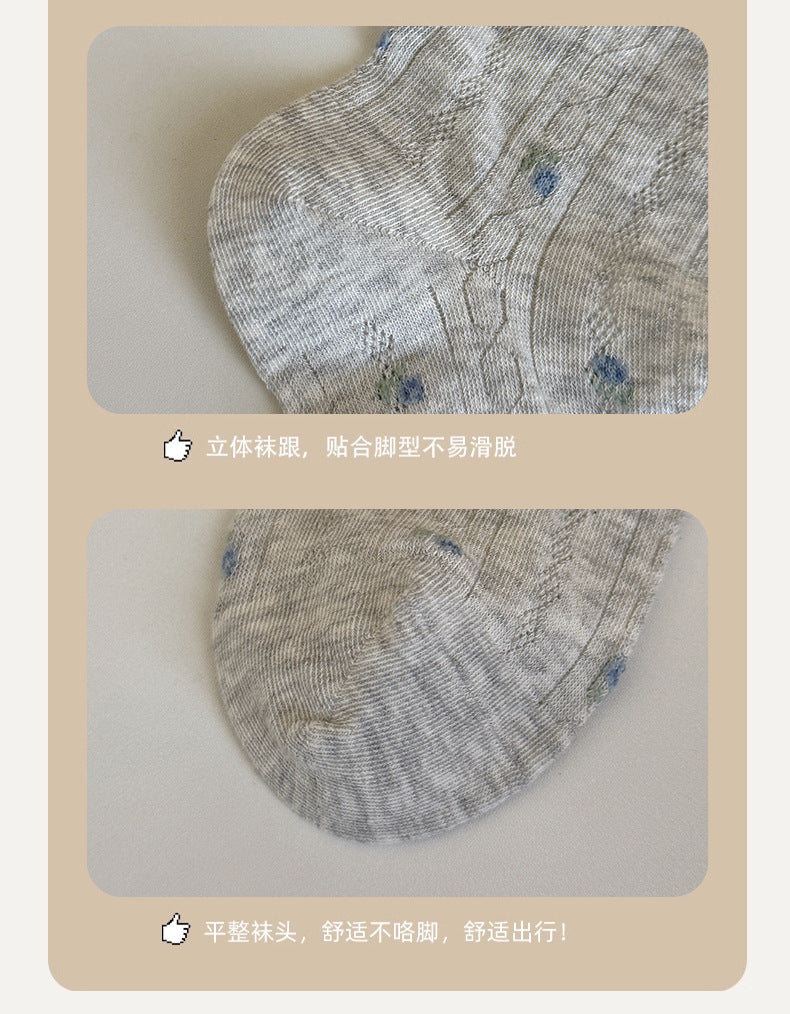 Floral Mesh Cotton Crew Socks for Women | Breathable Spring Summer