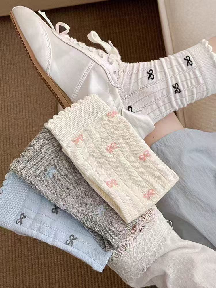 Women's Bow Pattern Crew Socks | Thin Breathable Spring Summer Socks