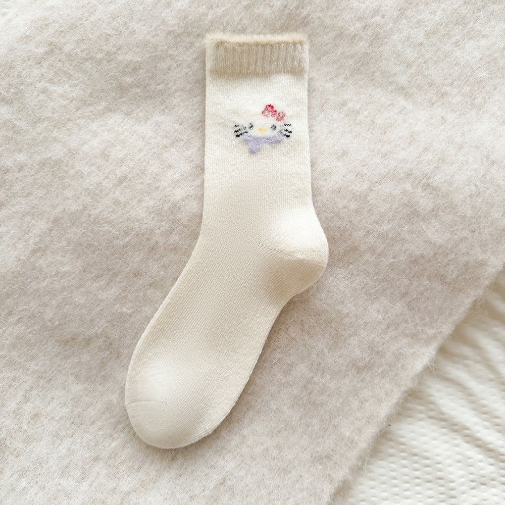 Cute Cozy Wool Crew Socks | Warm Winter Fuzzy Socks for Women