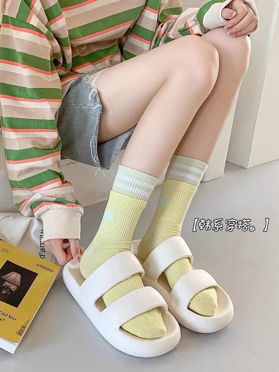 Cute Heart Striped Crew Socks | Athletic Socks for Women