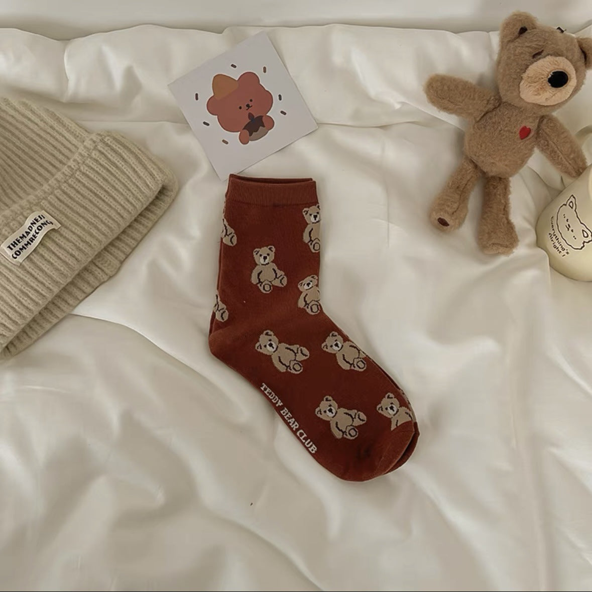 Cute Bear Print Women's Crew Socks | Casual Cotton Novelty Socks