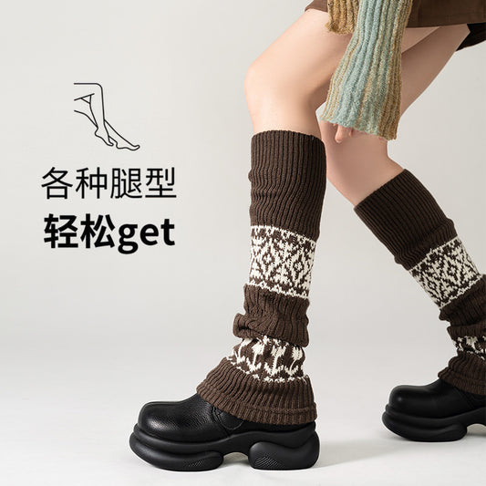 Fair Isle Knit Patterned Leg Warmers for Women