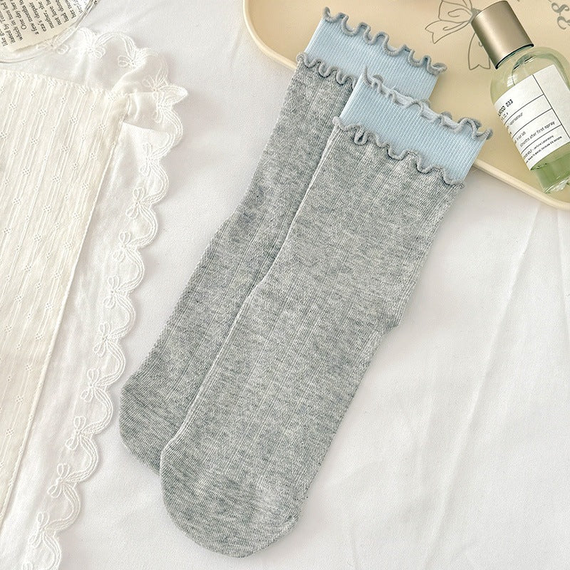 Women's Ruffled Cotton Crew Socks | Seamless Breathable Summer Socks