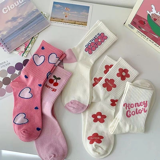 Cute Novelty Crew Socks for Women | Sweet Patterned Cotton Socks