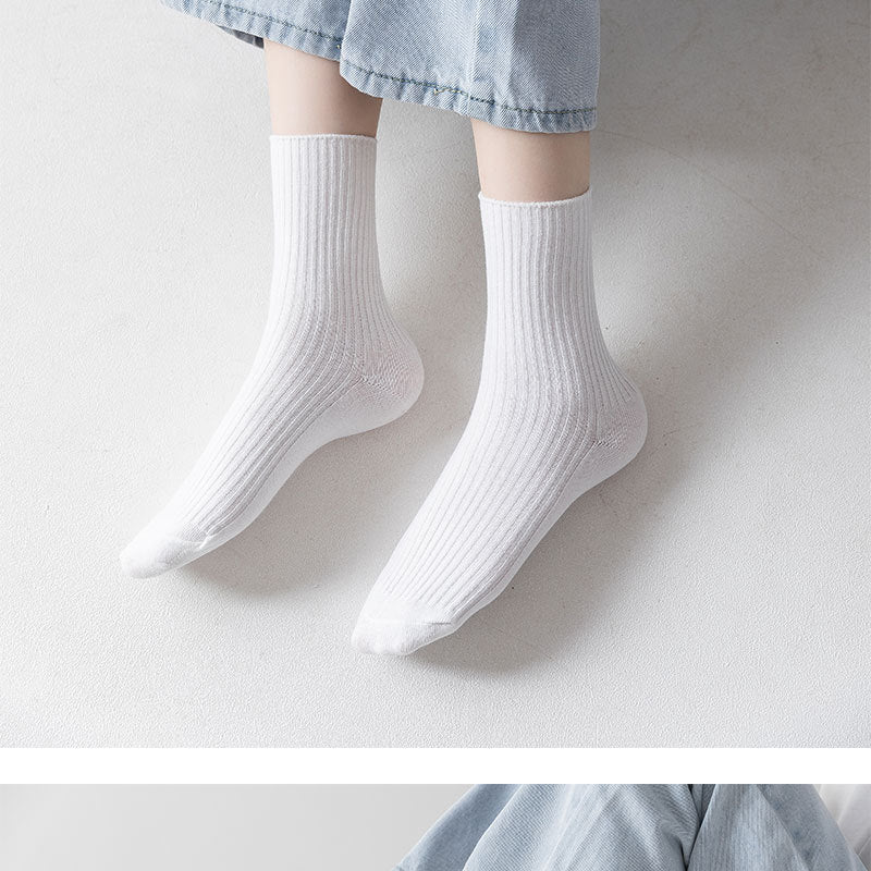 Ribbed Cotton Crew Socks for Women | Neutral Winter Slouch Socks