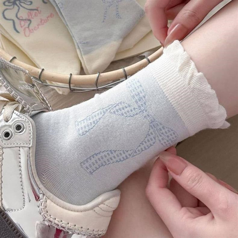 Cute Bow Crew Socks for Women | Lightweight Spring Cotton Socks