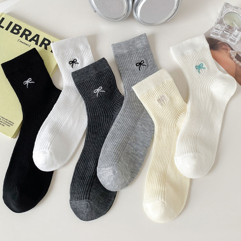 Bow Embroidered Women Ankle Socks | Breathable Cotton Mesh Summer Socks