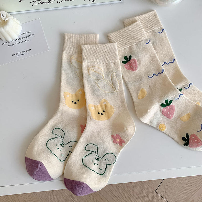 Cute Cream Novelty Crew Socks for Women | Casual Patterned Socks