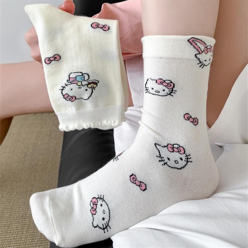 Cute Novelty Crew Socks | Kawaii Cat Print Socks for Women