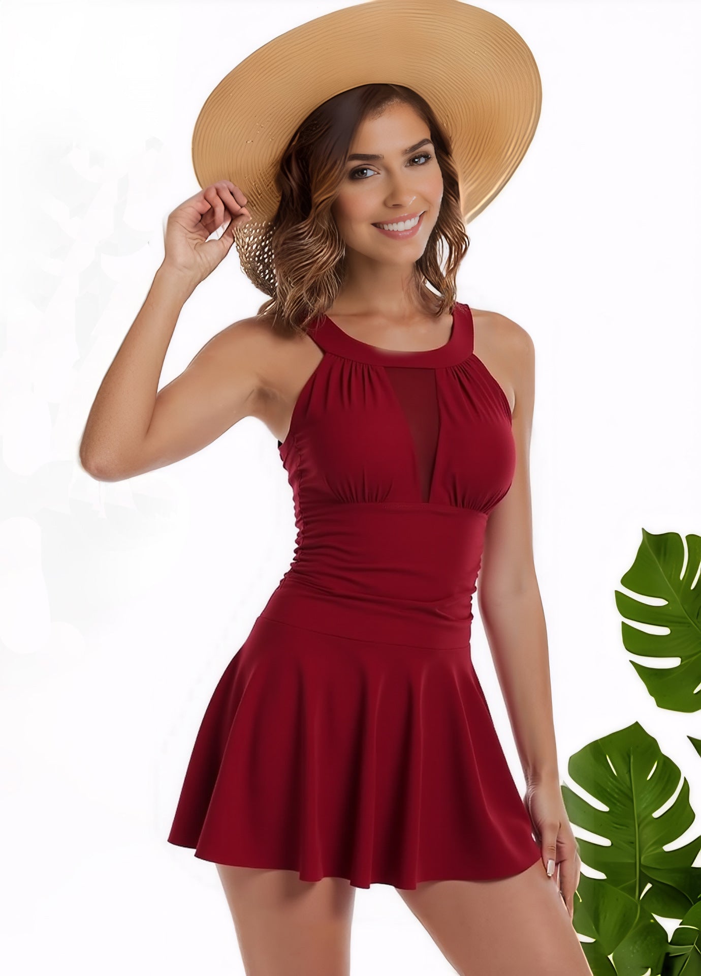 Halter Mesh Skirted One-Piece Swimsuit | Flattering Women's Swimwear