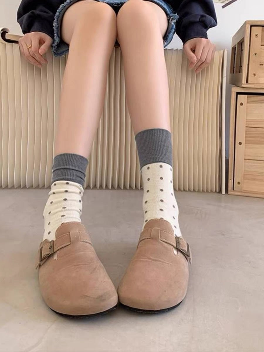 Retro Polka Dot Colorblock Crew Socks for Women