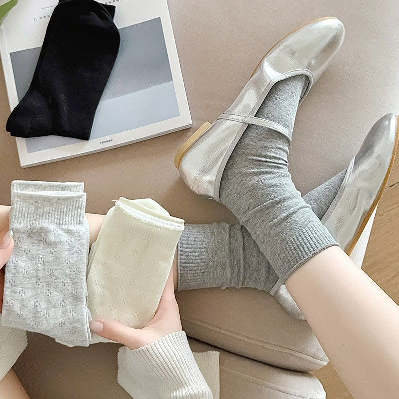 Clover Pattern Crew Socks for Women | Breathable Thin Summer Socks