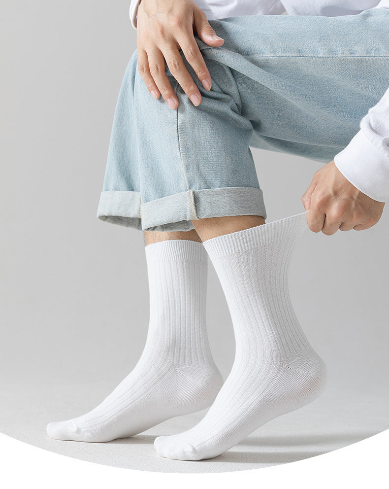 Solid Cotton Crew Socks for Men | Breathable Work & Athletic Socks