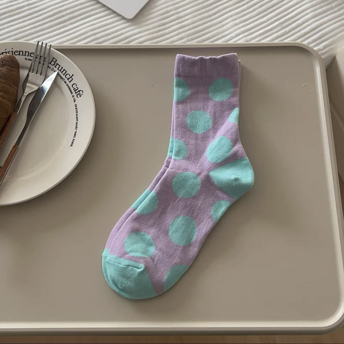 Women's Polka Dot Cotton Crew Socks | Trendy Casual Patterned Socks
