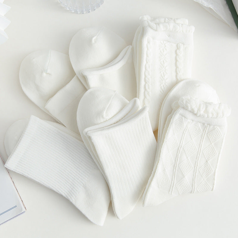 White Ruffled Crew Socks | Cute JK Style Cotton Women's Socks