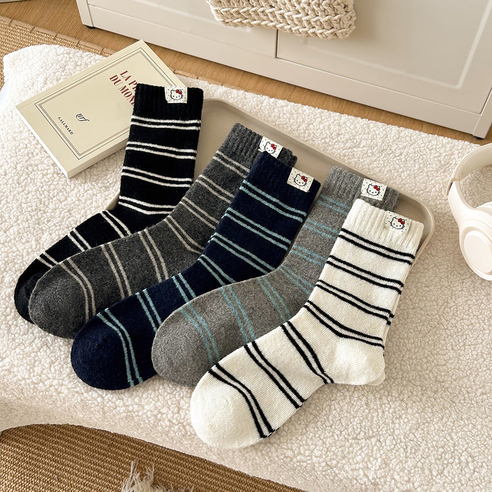 Cozy Wool Striped Crew Socks | Warm Winter Socks for Women