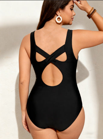 Crisscross Cutout Plus Size One-Piece | Modest Tummy Control Swimwear