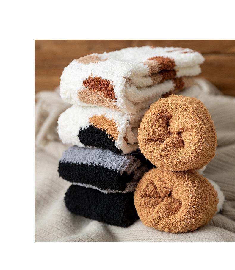 Fuzzy Cat Paw Cozy Crew Socks | Warm Winter Lounge Socks