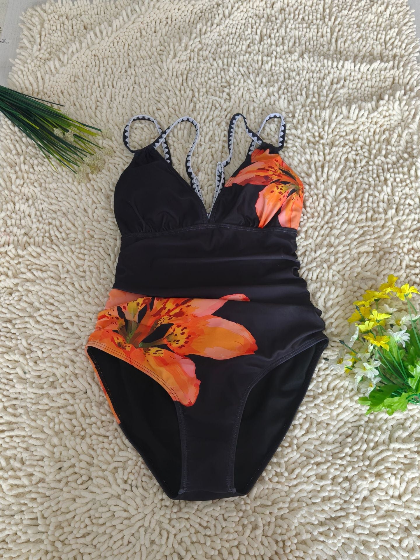 Floral Print Deep V Sexy One-Piece Swimsuit | Women's Beach Swimwear
