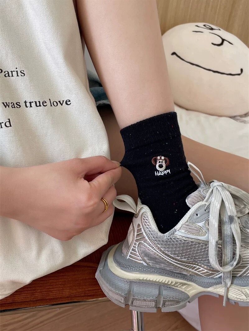 Cute Embroidered Crew Socks for Women | Soft Speckled Cotton Socks