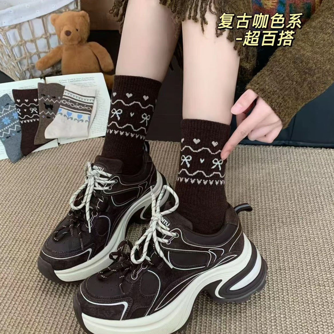 Vintage Fair Isle Crew Socks for Women | Cozy Winter Socks
