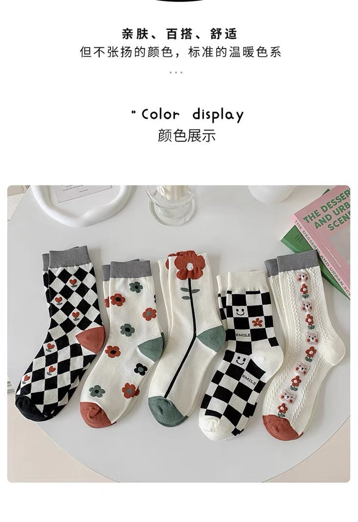 Cute Patterned Crew Socks for Women | Soft Cotton Casual Socks